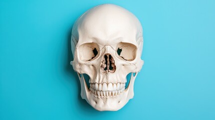 Fototapeta premium Realistic Human Skull on Vibrant Blue Background