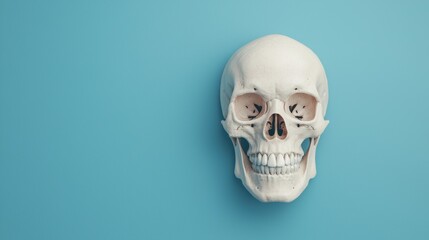 Obraz premium Realistic Human Skull on Blue Background