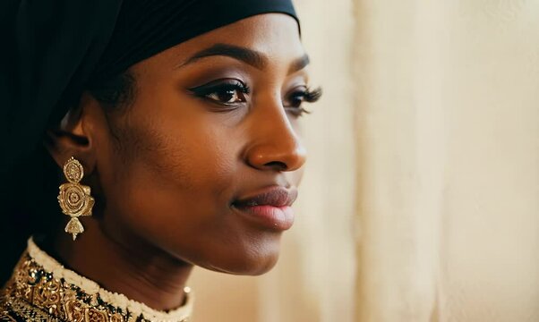 Close-Up of Sudanese Woman Daydreaming by the Window
