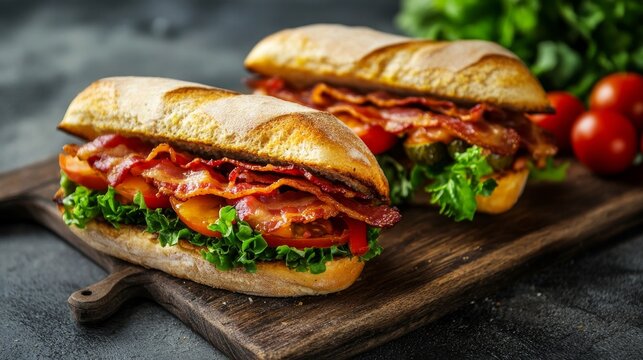 Veggie and bacon sandwiches on board