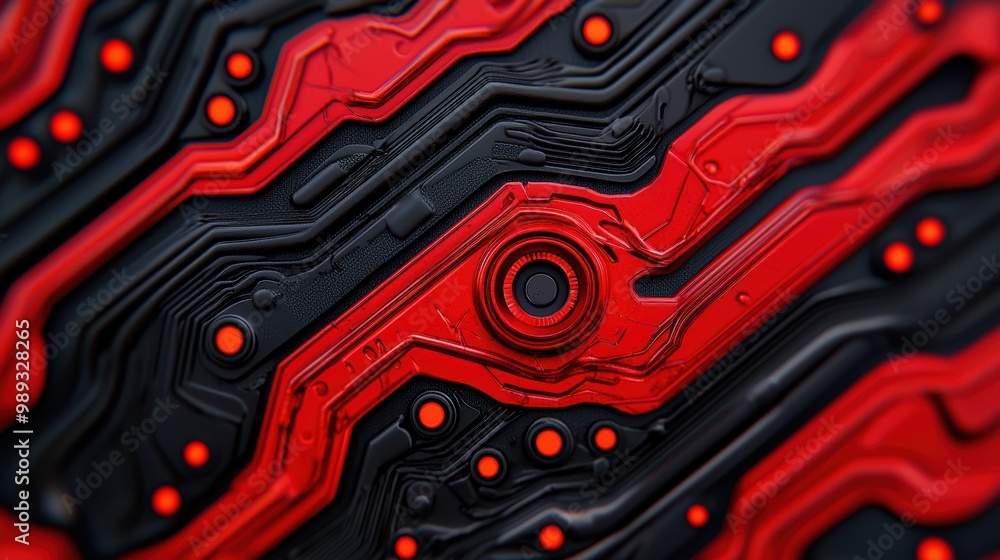 Poster abstract circuit pattern in red and black colors