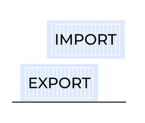 Two shipping containers labeled Import and Export are placed on a white background, symbolizing global trade and business logistics. Ideal for international trade, supply chain management, business