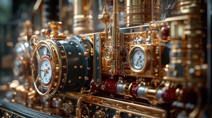 Creative Intricate Steampunk Machinery with Brass Gears and Clockwork Elements.