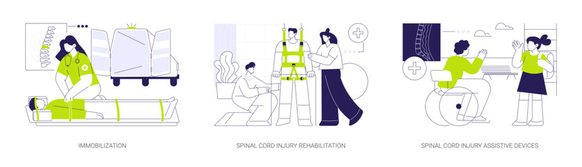 Spinal cord injury medicine abstract concept vector illustrations.
