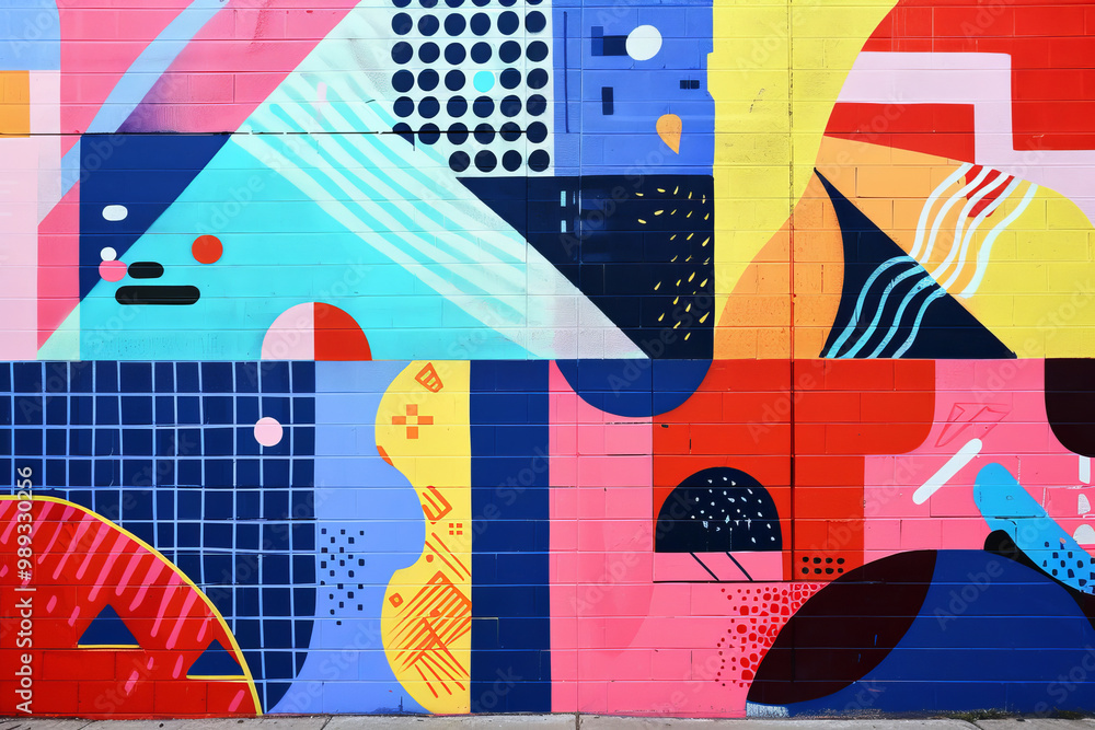 Poster a colorful mural with a variety of shapes and patterns