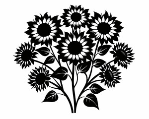 Black and white sunflower Beautiful sunflower bouquet . Vector illustration.