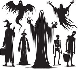 Halloween scary ghosts silhouette collection vector illustration isolated on a white background © Md Hasan