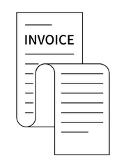 A black and white drawing of an invoice document with a detailed list of items. Ideal for finance, business, accounting, billing processes, and organizational materials. Minimalistic line art style