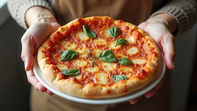 A fresh small pizza with mozzarella