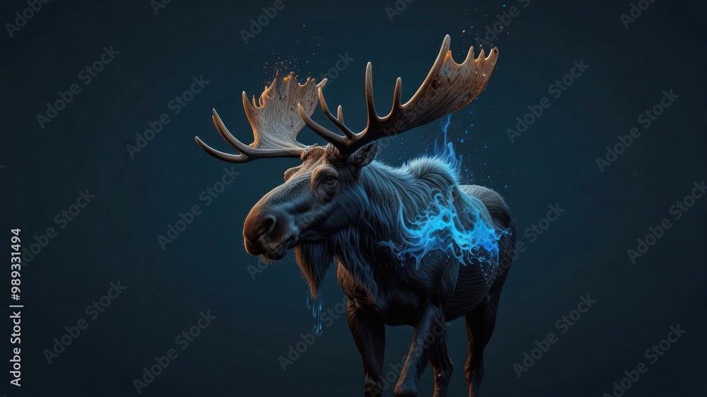 Sticker Moose with Blue Fire