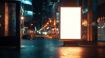 Blank white mock up vertical billboard street poster on a Christmas illumination city background