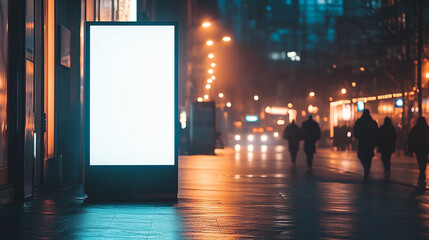 Blank white mock up vertical billboard street poster on a Christmas illumination city background