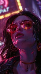 Woman in Neon City Lights: A Cyberpunk Portrait