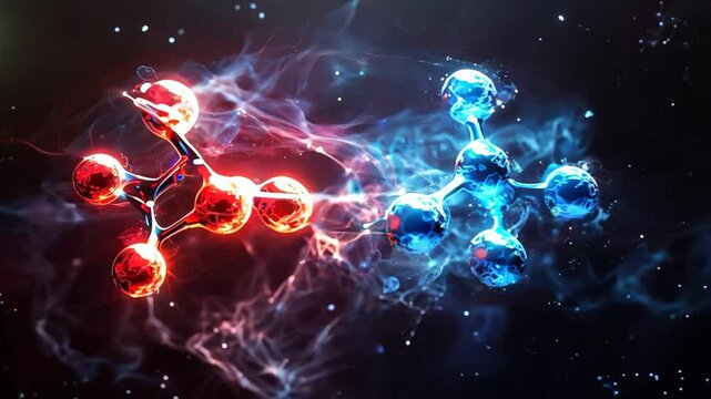 A blue molecule with a black background. The molecule is surrounded by other molecules. The image has a futuristic and scientific feel to it