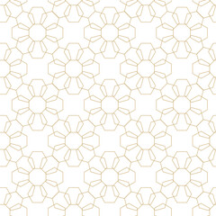 Abstract geometric pattern with crosses, stripes, lines. Seamless vector background. White and gold ornament. Modern reticulated graphic design.