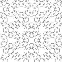 Abstract geometric pattern with crosses, stripes, lines. Seamless vector background. White and black ornament. Modern reticulated graphic design.