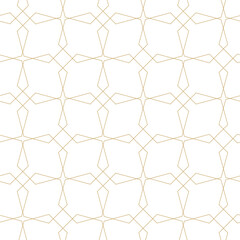 Abstract geometric pattern with crosses, stripes, lines. Seamless vector background. White and gold ornament. Modern reticulated graphic design.