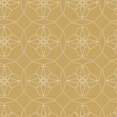 Abstract geometric pattern with crosses, stripes, lines. Seamless vector background. White and gold ornament. Modern reticulated graphic design.