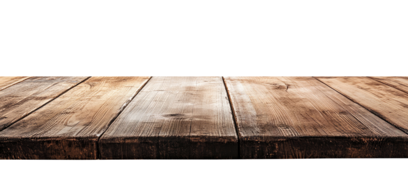Old brown wood table isolated on transparent background