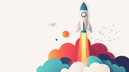 Colorful Rocket Launching from Clouds and Sun