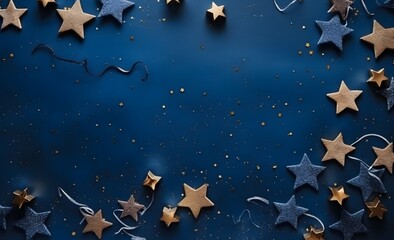 Blue Christmas Background with Golden Stars