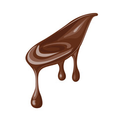 Chocolate melting in flat design. Dark cocoa liquid with droplets falling. Vector illustration isolated.