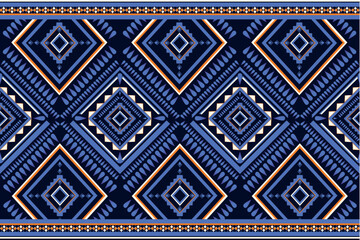 Blue Ethnic ikat art.Design for carpet, wallpaper, clothing, wrapping, fabric, cover, textile. ikat pattern in tribal, Embroidery Mexican style. Aztec geometric art ornament print.