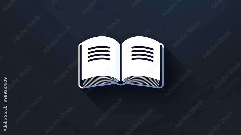 Poster minimalist vector book app icon with turning pages on dark background