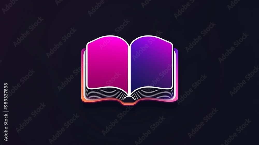 Aufkleber minimalist vector book app icon with turning pages on dark background