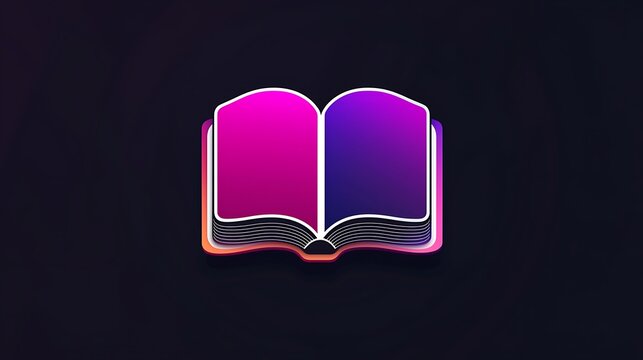 Minimalist Vector Book App Icon with Turning Pages on Dark Background