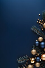 Minimalist Navy Blue Christmas Background with Gold Ornaments