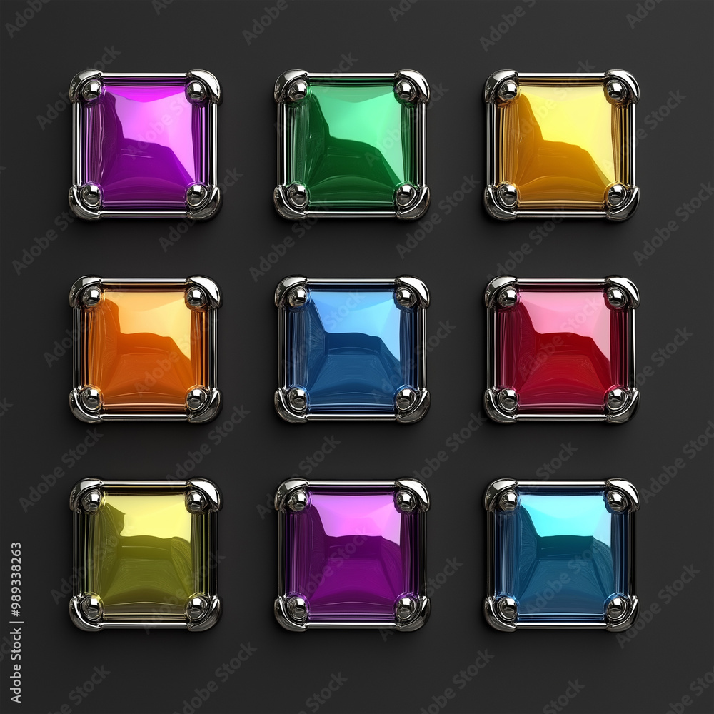Wall mural asset of colorful glossy buttons for game element, illustration