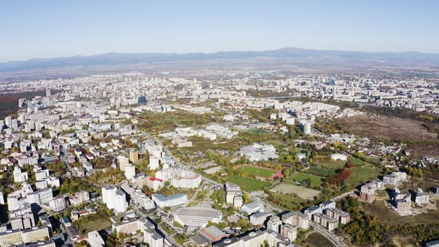 Drone footage of stadiums in the city of Sofia Bulgaria