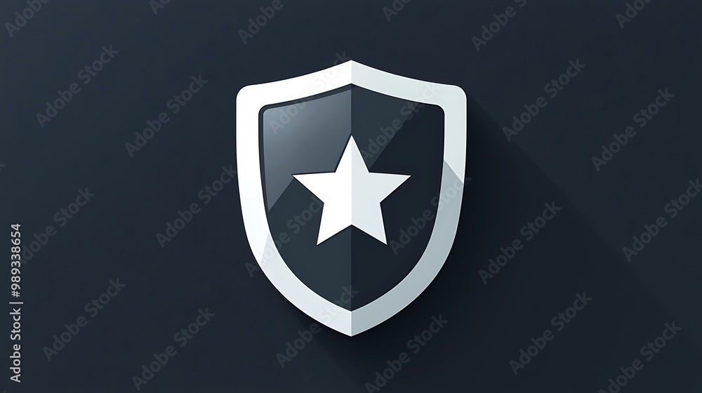 Poster clean vector shield app icon with star on dark background