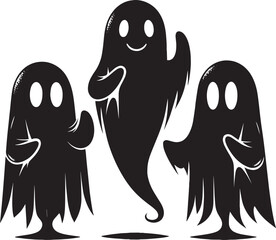Halloween scary ghosts silhouette collection vector illustration isolated on a white background