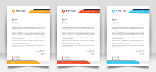 Abstract business letterhead template design for business project. Corporate letterhead design with color variation bundle. Creative Office letterhead layout with company logo and icon.