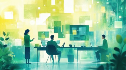 Diverse professionals collaborating in modern office with technology concept of teamwork and innovation