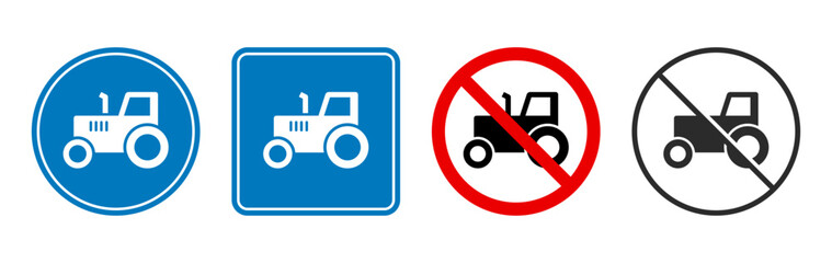Traffic signs with tractor icons. Vector illustration