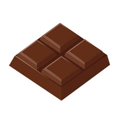 Chocolate bar piece in flat design. Delicious dark cocoa dessert cubes. Vector illustration isolated.