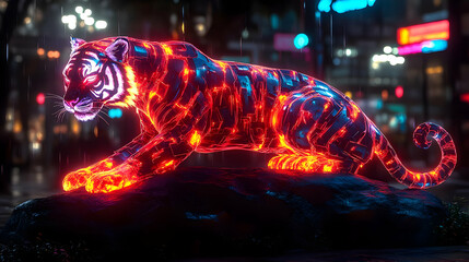 Glowing Tiger 3D Illustration