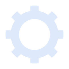 A light blue gear symbol with eight teeth surrounded by a solid, circular central hub on a white background. Ideal for technical, engineering, mechanical, industrial, and process themes. Simple