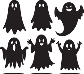 Halloween scary ghosts silhouette collection vector illustration isolated on a white background