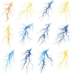 Vibrant Colored Lightning Striking Patterns in Dynamic Stormy Weather Illustration