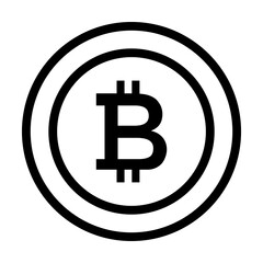 Black outlined Bitcoin symbol encased in two circles denotes digital currency, blockchain technology, decentralized finance, cryptocurrency trading, and financial innovation. Ideal for financial techn
