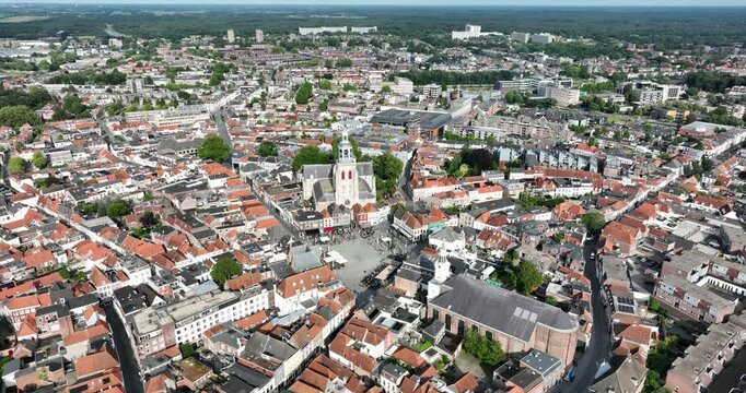 Cathedral and central square in the city of Bergen op Zoom, The Netherlands.