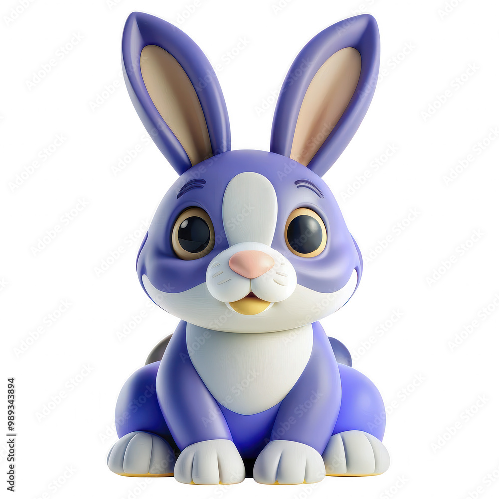 Poster the image shows a 3d rendering of an adorable and colorful rabbit that combines shades of purple and