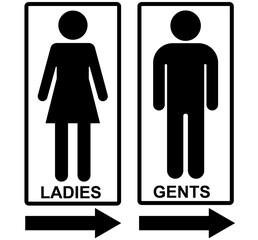 Ladies and Gents Toilet Restroom Icons with Arrows Lavatory Sign for Print Vector Illustrations