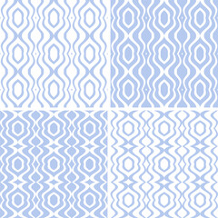 Set of Seamless Wavy Lines Patterns. Light Blue and White Textures Collection.