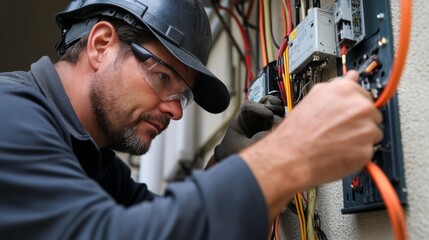 An electrician conducting regular maintenance on a building's HVAC system, checking electrical connections and controls,
