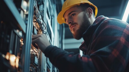 A technician performing routine maintenance on electrical systems in a commercial building, ensuring everything operates smoothly,